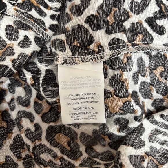 J Crew Womens Linen Cotton Leopard Print Slim Perfect Shirt Size XS Button - Picture 7 of 12
